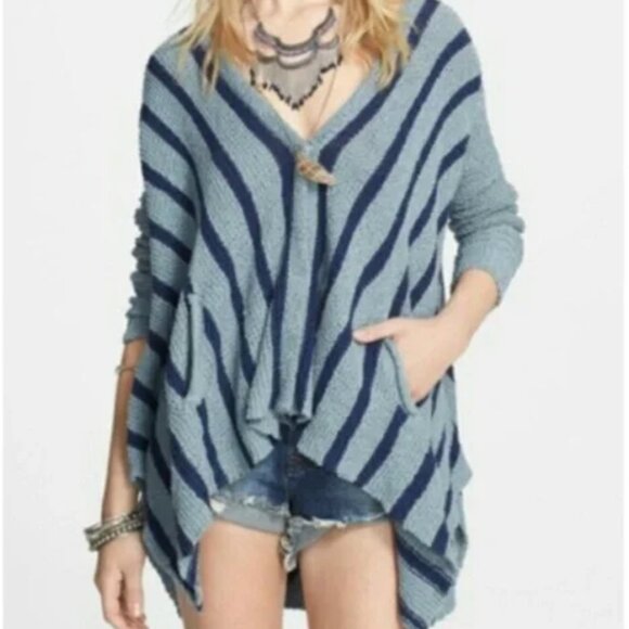 Free People Sweaters - Free People Circle Back Cardigan Blue XS Striped Draped Knit Sweater